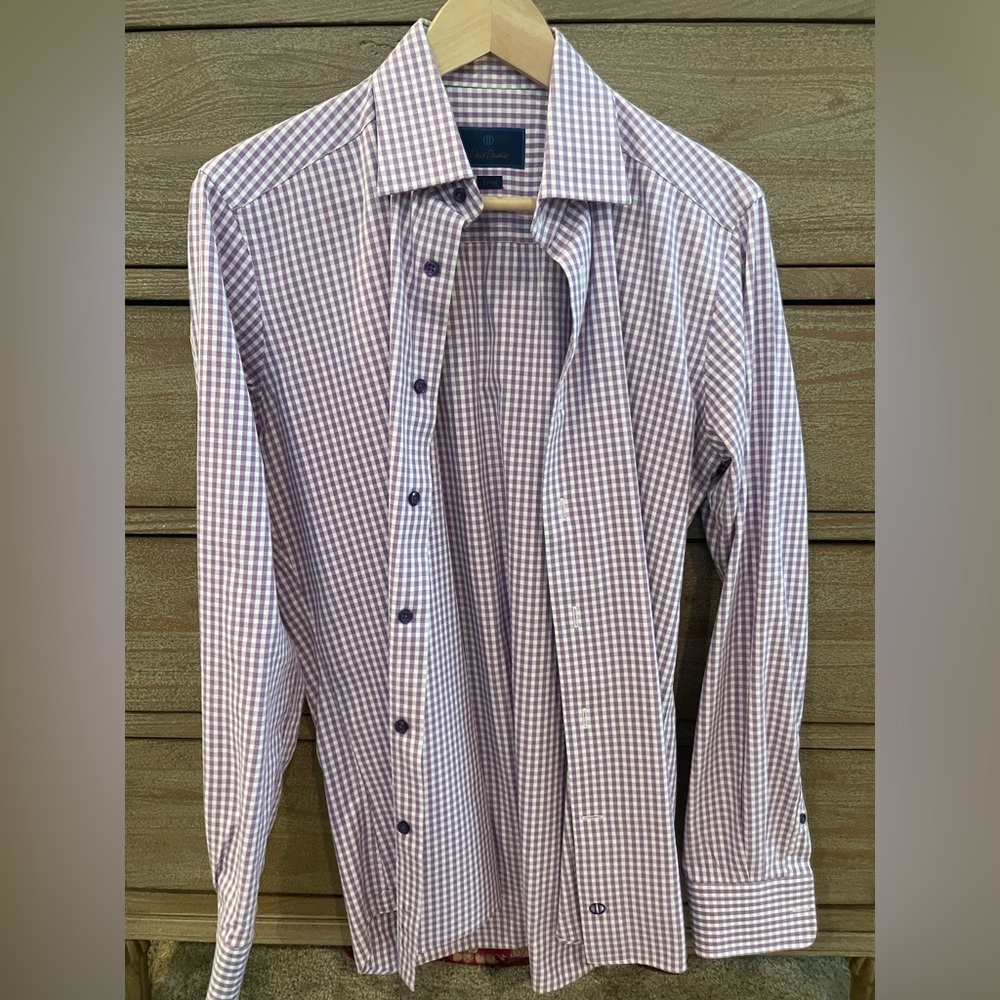 DAVID DONAHUE Cotton Dress Shirt Trim Fit Purple 15.5